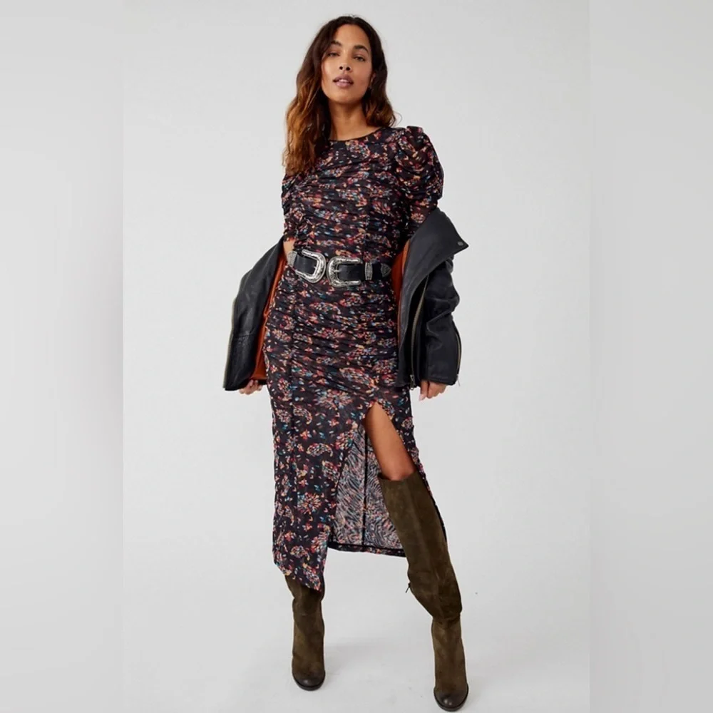 Free People Briella Midi Dress in Twilight Combo Size Medium.